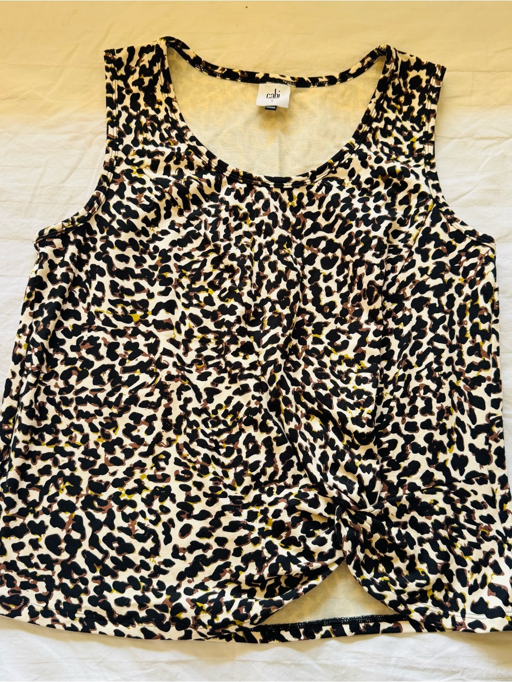 CAbi Leopard-Print Twist Tank Top in Cream, Black & Brown
